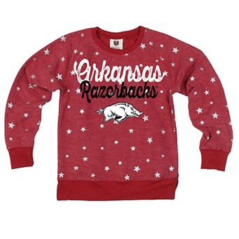 Girls Youth Wes & Willy Cardinal Arkansas Razorbacks Shimmer Star Reverse Fleece Sweatshirt