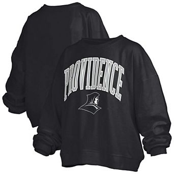 Women's Pressbox Black Providence Friars Oversized Janise Arch Over Logo Fleece Sweatshirt