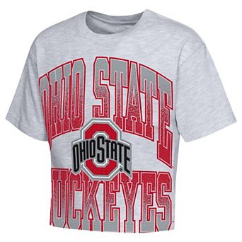 Girls Youth Outerstuff Heather Gray Ohio State Buckeyes Big Team Energy Cropped Boxy T-Shirt