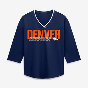 Women's Fanatics Navy Denver Broncos Plus Size Deceptive Juke 3/4-Sleeve V-Neck T-Shirt