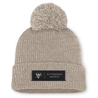 Women's Fanatics Light Beige Pittsburgh Penguins Authentic Pro Road Cuffed Knit Hat with Pom