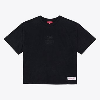 Women's Mitchell & Ness Black Cincinnati Bengals Core Essentials Micro Logo Boxy Crop T-Shirt