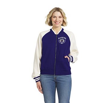 Women's WEAR by Erin Andrews Purple Baltimore Ravens Throwback Varsity Fleece Raglan Full-Zip Jacket