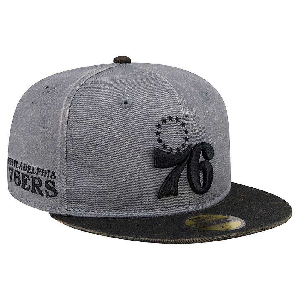 Men's New Era Gray/Black Philadelphia 76ers Washed 59FIFTY Fitted Hat