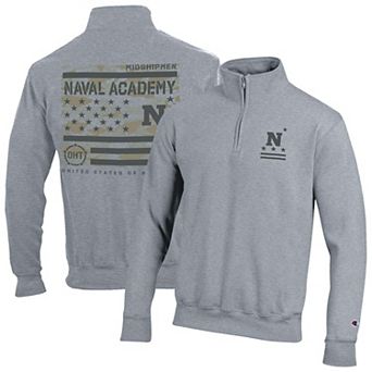 Men's Champion Gray Navy Midshipmen Operation Hat Trick Flag Powerblend Fleece Quarter-Zip Pullover
