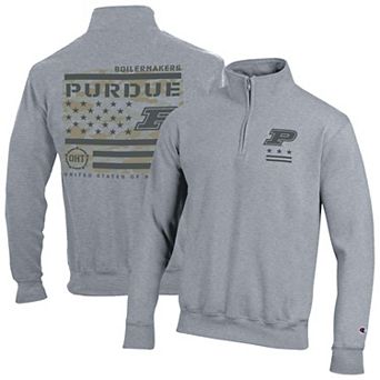 Men's Champion Gray Purdue Boilermakers Operation Hat Trick Flag Powerblend Fleece Quarter-Zip Pullover