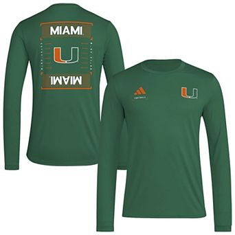 Men's adidas Green Miami Hurricanes Locker Football Icon AEROREADY Pre-Game Long Sleeve T-Shirt