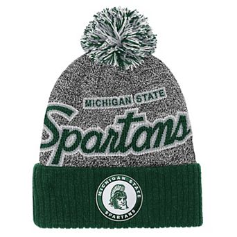 Youth Mitchell & Ness Green Michigan State Spartans Mascot Cuffed Knit Hat with Pom