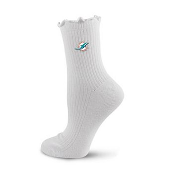 Women's PRO Compression White Miami Dolphins Logo Lettuce Hem Quarter Socks