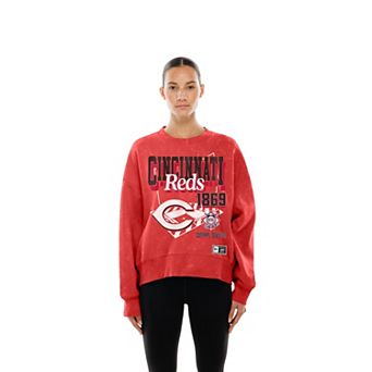 Women's New Era Red Cincinnati Reds Throwback Mineral Wash Boxy Sweatshirt