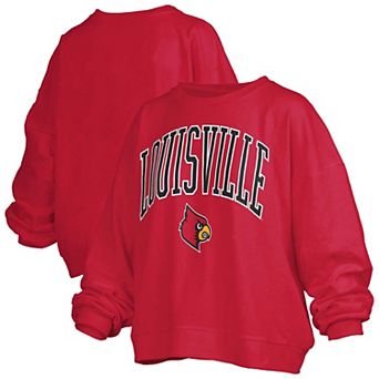 Women's Pressbox Red Louisville Cardinals Oversized Janise Arch Over Logo Fleece Sweatshirt