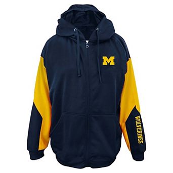 Men's Big & Tall Profile Navy Michigan Wolverines Sleeve Block Full-Zip Hoodie