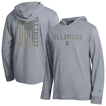 Men's Champion Gray Illinois Fighting Illini Operation Hat Trick Flag Hooded Long Sleeve T-Shirt