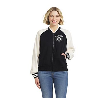 Women's WEAR by Erin Andrews Black Las Vegas Raiders Full-Zip Fleece Varsity Jacket