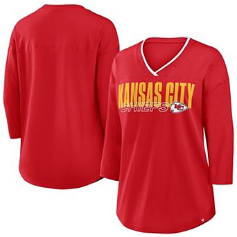 Women's Fanatics Red Kansas City Chiefs Plus Size Deceptive Juke 3/4-Sleeve V-Neck T-Shirt