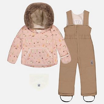 Little Kids Girl Animal Print Two Piece Snowsuit with Hooded Coat and Snow Pants