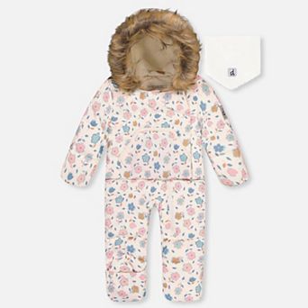 Little Kids Girl Snug Floral Print One Piece Snowsuit Adapted for Car Seats with Hood