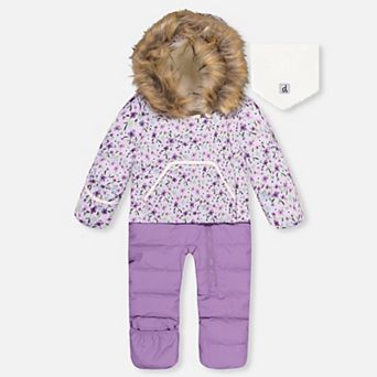 Little Kids Girl Snug Mini Flower Print One Piece Snowsuit Adapted for Car Seats with Hood