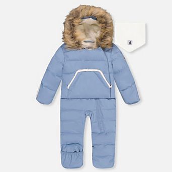 Little Kids Boy Snug One Piece Snowsuit Adapted for Car Seats with Faux Fur-Trimmed Hood
