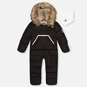 Little Kids Unisex Snug One Piece Snowsuit Adapted for Car Seats with Faux Fur-Trimmed Hood