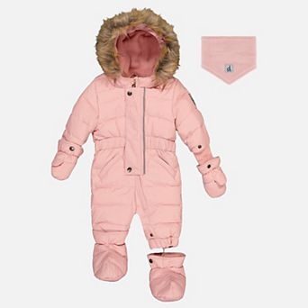 Little Kids Girl Original One Piece Puffy Snowsuit with Removable Mittens and Boots