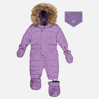 Little Kids Girl Original One Piece Puffy Snowsuit with Removable Mittens and Boots