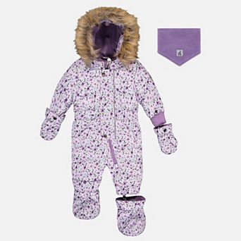 Little Kids Girl Original Mini Flower Print One Piece Puffy Snowsuit with Mittens and Boots