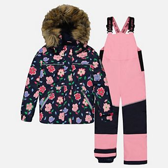Little Kids Girl Floral Print Two Piece Discover Snowsuit with Hooded Jacket and Snow Pants