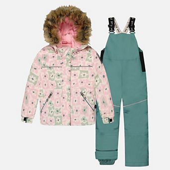Little Kids Girl Retro Print Two Piece Discover Snowsuit with Hooded Jacket and Snow Pants