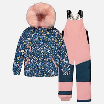 Little Kids Girl Unicorn Print Two Piece Discover Snowsuit with Hooded Jacket and Snow Pants