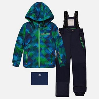 Little Kids Boy Checkered Print Two Piece Play Snowsuit with Hooded Jacket and Snow Pants