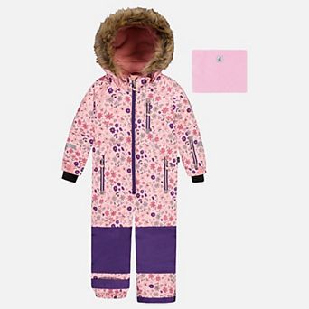 Big Kids Girl Floral Print One Piece Play Snowsuit with Detachable Hood