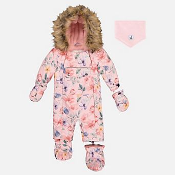Little Kids Girl Floral Print One Piece Snowsuit Adapted for Car Seats with Detachable Hood
