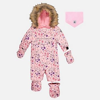 Little Kids Girl Mini Flower Print One Piece Snowsuit Adapted for Car Seats with Detachable Hood