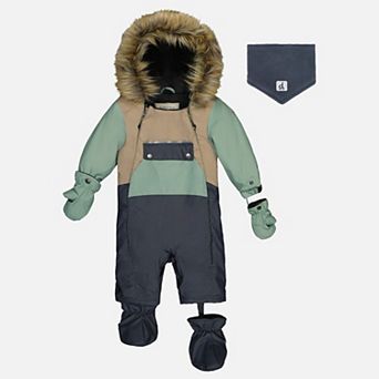 Little Kids Boy One Piece Snowsuit Adapted for Car Seats with Detachable Hood