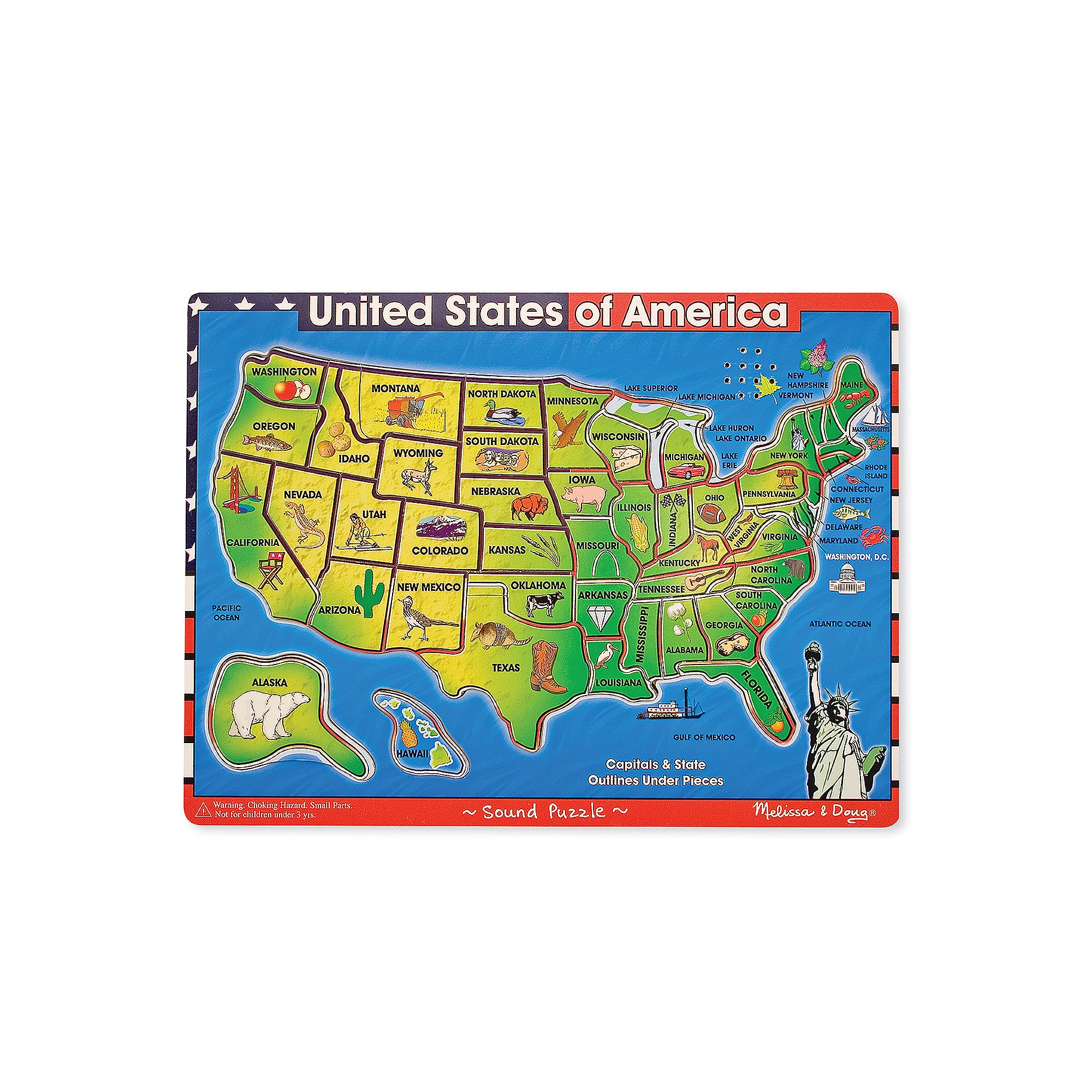 Melissa & Doug USA Map Sounds Wood Puzzle, Multi
