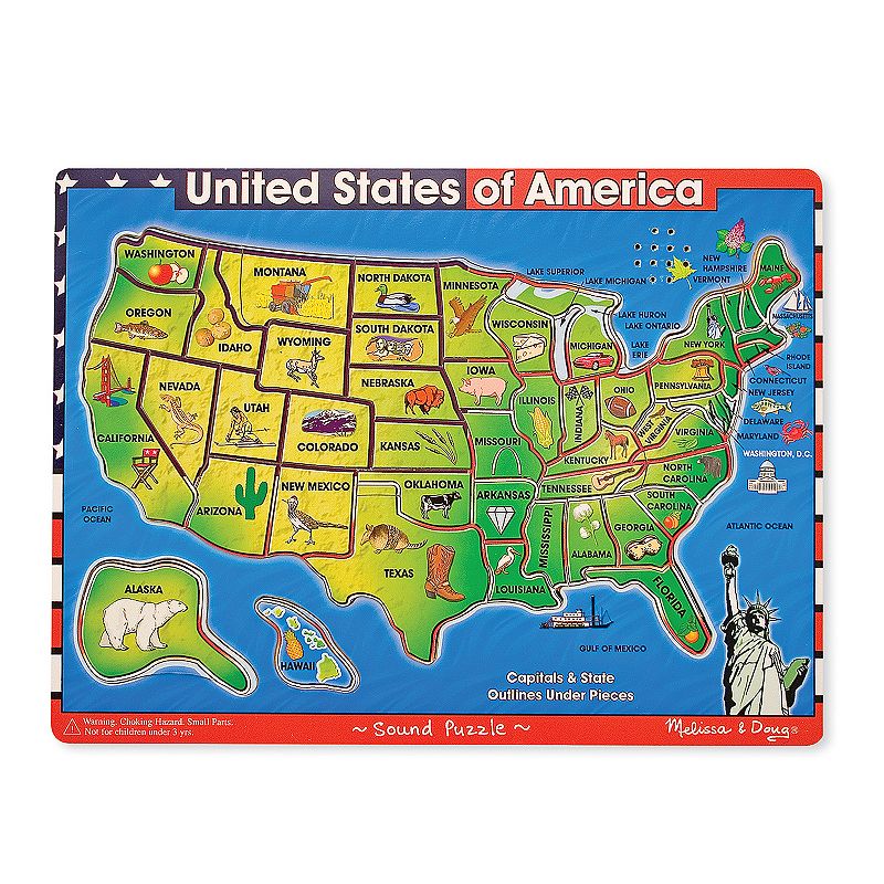 Melissa & Doug USA Map Sounds Wood Puzzle, Multicolor