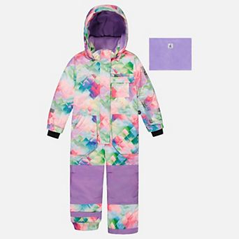 Big Kids Girl Diamond Print One Piece Play Snowsuit with Detachable Hood