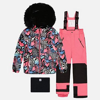 Little Kids Girl Zebra Print Two Piece Play Snowsuit with Hooded Jacket and Snow Pants