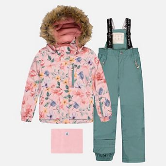 Little Kids Girl Vintage Floral Print Two Piece Play Snowsuit with Hooded Jacket and Snow Pants