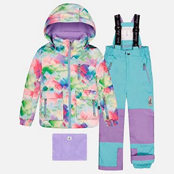 Big Kids Girl Diamond Print Two Piece Play Snowsuit with Hooded Jacket and Snow Pants