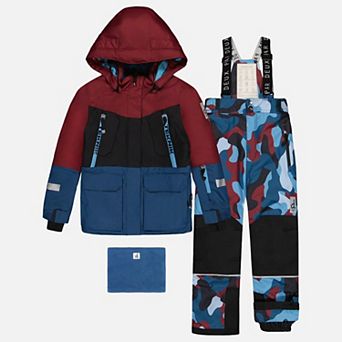 Big Kids Boy Two Piece Teknik Camouflage Print Snowsuit with Hooded Jacket and Snow Pants