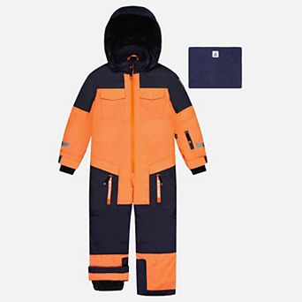 Little Kids Boy One Piece Teknik Hooded Snowsuit with Expandable Sleeves