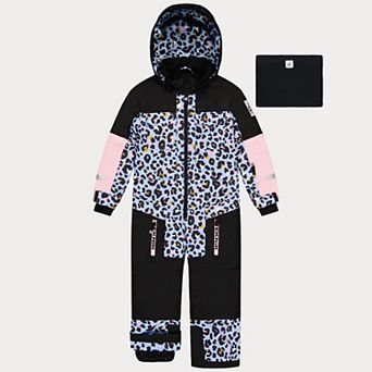 Big Kids Girl One Piece Teknik Leopard Print Hooded Snowsuit