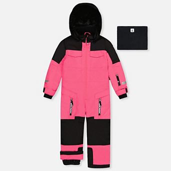 Little Kids Girl One Piece Teknik Hooded Snowsuit with Expandable Sleeves