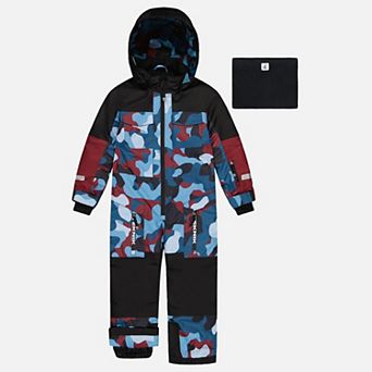 Big Kids Boy One Piece Teknik Camouflage Print Hooded Snowsuit