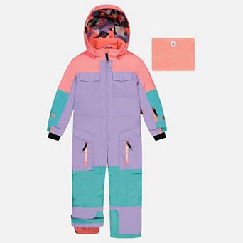 Big Kids Girl One Piece Teknik Hooded Snowsuit with Expandable Sleeves