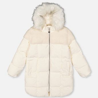 Little Kids Girl Two-Tone Quilted Sherpa Long Winter Puffer Coat