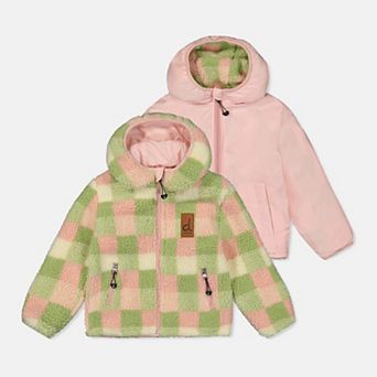 Big Kids Girl Sherpa and Water-Resistant Reversible Mid-Season Jacket