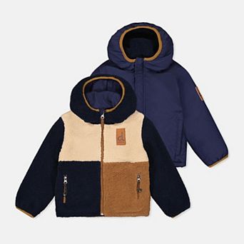 Big Kids Boy Colorblock Sherpa and Water-Resistant Reversible Mid-Season Jacket